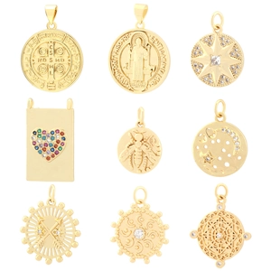 Nine gold-plated hip-hop tarot pendants featuring zircon inlay and religious coin designs