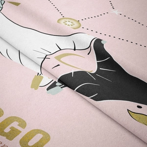 Detailed macro view of soft Virgo constellation tapestry fabric with gold print