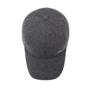 Men's winter grey striped baseball cap with warm lining and metal logo detail