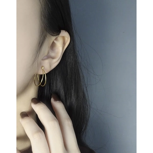 Minimalist S925 sterling silver double circle hoop earrings for women in golden finish