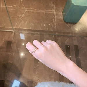 Elegant gold double-row zircon open ring with minimalist pearl accent for women