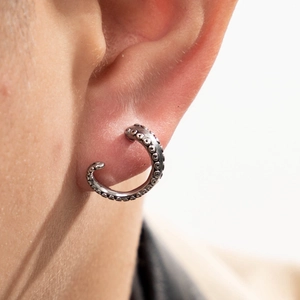 Gothic punk octopus tentacle ear cuff in oxidized stainless steel for men and women