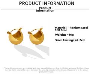 Detail of 18K gold plated titanium steel U-shaped hoop earrings with size and weight specs