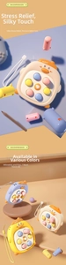 Detail view of colorful silicone buttons on cartoon duck electronic decompression toy