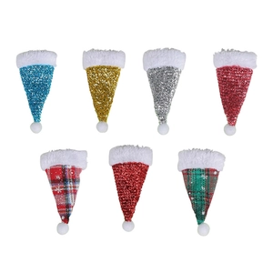 Glittery mini Santa hats cutlery holder set in assorted colors for Christmas table decor