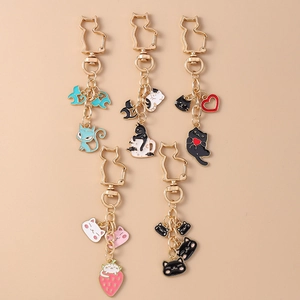 Cartoon Cat Heart Keychain Zinc Alloy Enamel Cute Animal Backpack Pendant Jewelry Keyring Decor Gift For Women Kids Girls