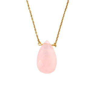 Élégant collier en chaîne dorée avec pendentif facetté en pierre rose en poire