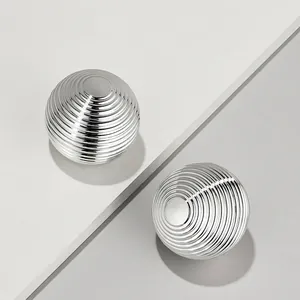 Spherical 30g silver acrylic cream jar with horizontal striped metal texture for skincare