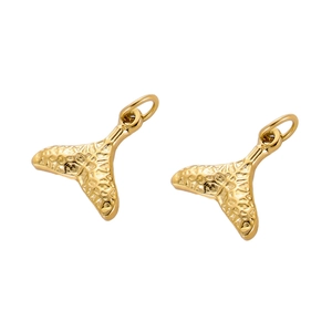 Close-up of golden stainless steel hollow fishtail pendants with textured finish for DIY