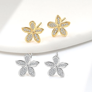 Exquisite S925 sterling silver flower stud earrings with micro-inlaid cubic zirconia stones