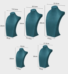 Green flocked velvet mannequin neck bust stands for jewelry necklaces in five sizes