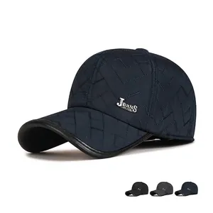 Winter Baseball Cap With Ear Protection Quilted Polyester Fleece Lined Windproof Warm Outdoor Adjustable Men Hat Leather Edging