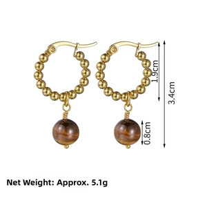 Détails des boucles d'oreilles vintage en titane doré 14K avec pierre œil de tigre