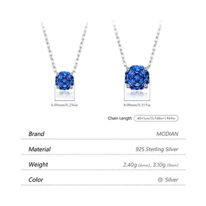925 Sterling Silver necklace with royal blue rose cut zircon pendant in two sizes