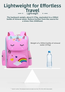 Lightweight pink unicorn school bag for girls weighing only 0.57kg for spine protection