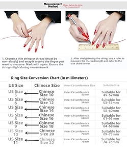 Size guide for matte gold steel ring showing measurement steps and size chart