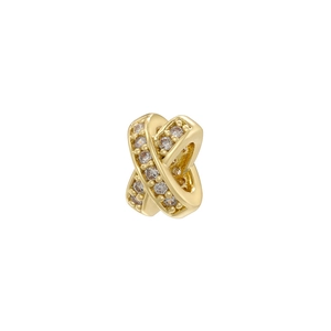 Vintage gold-plated large hole spacer bead with zirconia in a twisted X-shape design