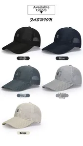 Détail de cinq casquettes de baseball en maille respirante avec broderie a décorative