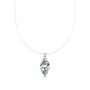 Sparkling 1ct marquise cut moissanite pendant on invisible fishing line silver necklace