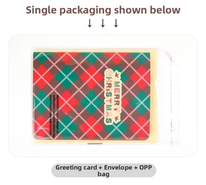 Christmas wreath pop-up card set with plaid design, matching envelope and OPP packaging