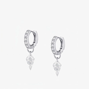 925 Sterling Silver Hoop Earrings With Kite Shaped Cubic Zirconia Dangle Sparkly Zircon For Women Elegant Jewelry
