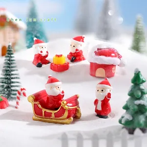Christmas Ornaments Santa Claus Resin Miniature Figurines Snow House Sled Gift Box Bells Festive Micro Landscape Decor
