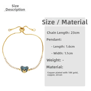 Spécifications de taille pour bracelet ours en zircon avec chaîne 23cm et plaqué or 18K