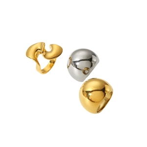 Minimalist spiral twisted and smooth 18K gold stainless steel geometric rings for women