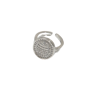 Silver micro-paved zircon heart ring with adjustable circular cross design for women