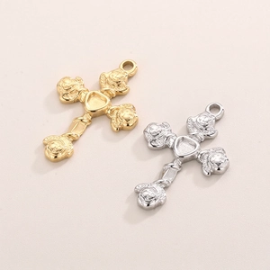 Stainless Steel Rose Cross Pendants With Heart Center Relief Design For DIY Jewelry Making Accessories Baroque Retro Style