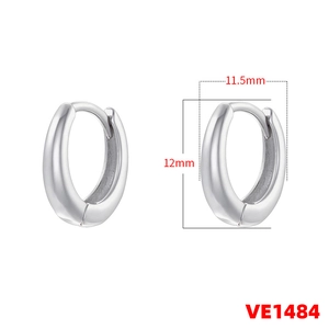 Polished silver huggie earrings detail showing 12mm height and 11.5mm width dimensions