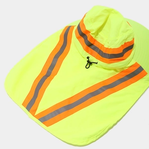 High visibility fluorescent yellow neck sun shade with reflective strips and drawstring