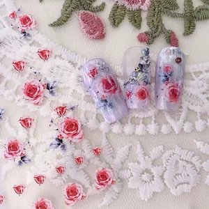 3D Rose Floral Nail Art Stickers Ultra Thin Adhesive Decals Transparent Flower Butterfly DIY Manicure Decoration For Women
