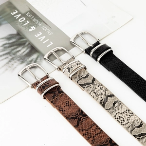 Chic women's snake and leopard print thin belts with silver pin buckles for jeans