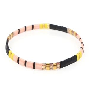 Buntes Tila-Perlenarmband im Boho-Stil mit rosa und gelben Akzenten, elastisches Design