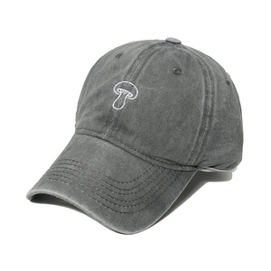 Vintage gewaschene anthrazitgraue Baumwoll-Basecap mit besticktem Pilz-Design