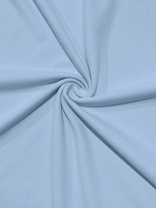 Close-up of light blue polyester knit fabric texture with soft drape for men's sets