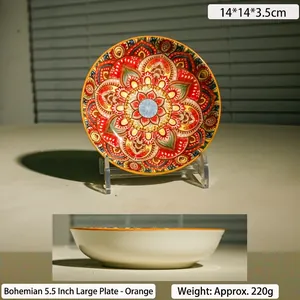 Piatto fondo in ceramica da 5,5 pollici con motivo mandala arancione bohémien