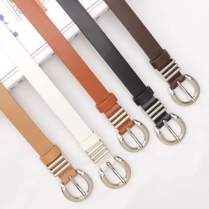 Minimalist faux leather belts for women with silver D-rings in five versatile colors