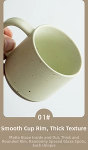 Close-up of matte Morandi ceramic espresso cup with speckled glaze and thickened rim