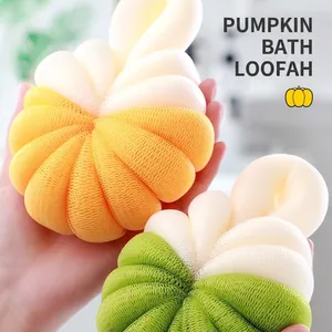 Spugna Da Doccia In Rete Bicolore Palla Da Bagno Morbida In PE Loofah Con Gancio Forma Di Zucca Esfoliante Schiuma