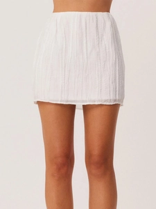 White pleated mini skirt with textured fabric for women summer two-piece outfit