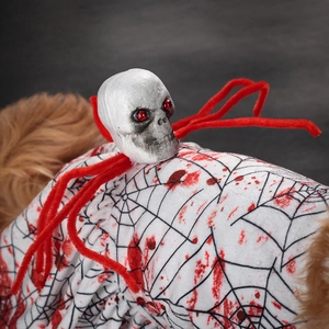 Costume d'Halloween pour chien avec crâne sanglant et pattes d'araignée rouges sur tissu