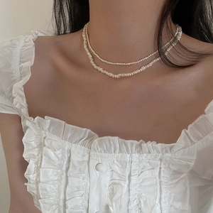 Elegante collana a due strati di perle d'acqua dolce stile vintage per donna raffinata