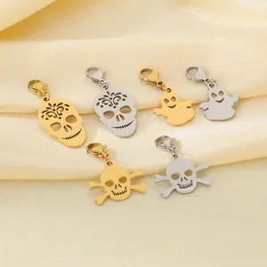 Halloween Keychain Pendant Stainless Steel Hollow Skull Ghost Charms With Lobster Clasp DIY Jewelry Gothic Punk