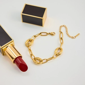 Bracelet à grosses mailles en acier inoxydable doré 18 carats avec fermoir ajustable