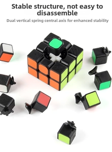 Detail showing the internal cross-axis and spring system of a 3x3 speed cube
