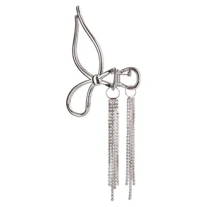 Elegant Butterfly Metal Hair Claw Clip With Long Rhinestone Tassels Alloy Silver Vintage Hair Accessory For Women
