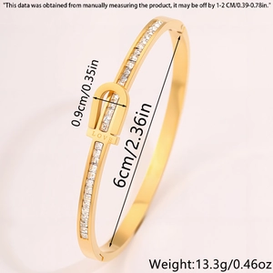 Detailed measurement of gold titanium steel LOVE bracelet with square cubic zirconia stones