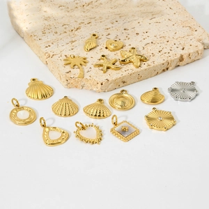 Titanium steel shell and starfish pendants in 14K gold finish for jewelry making